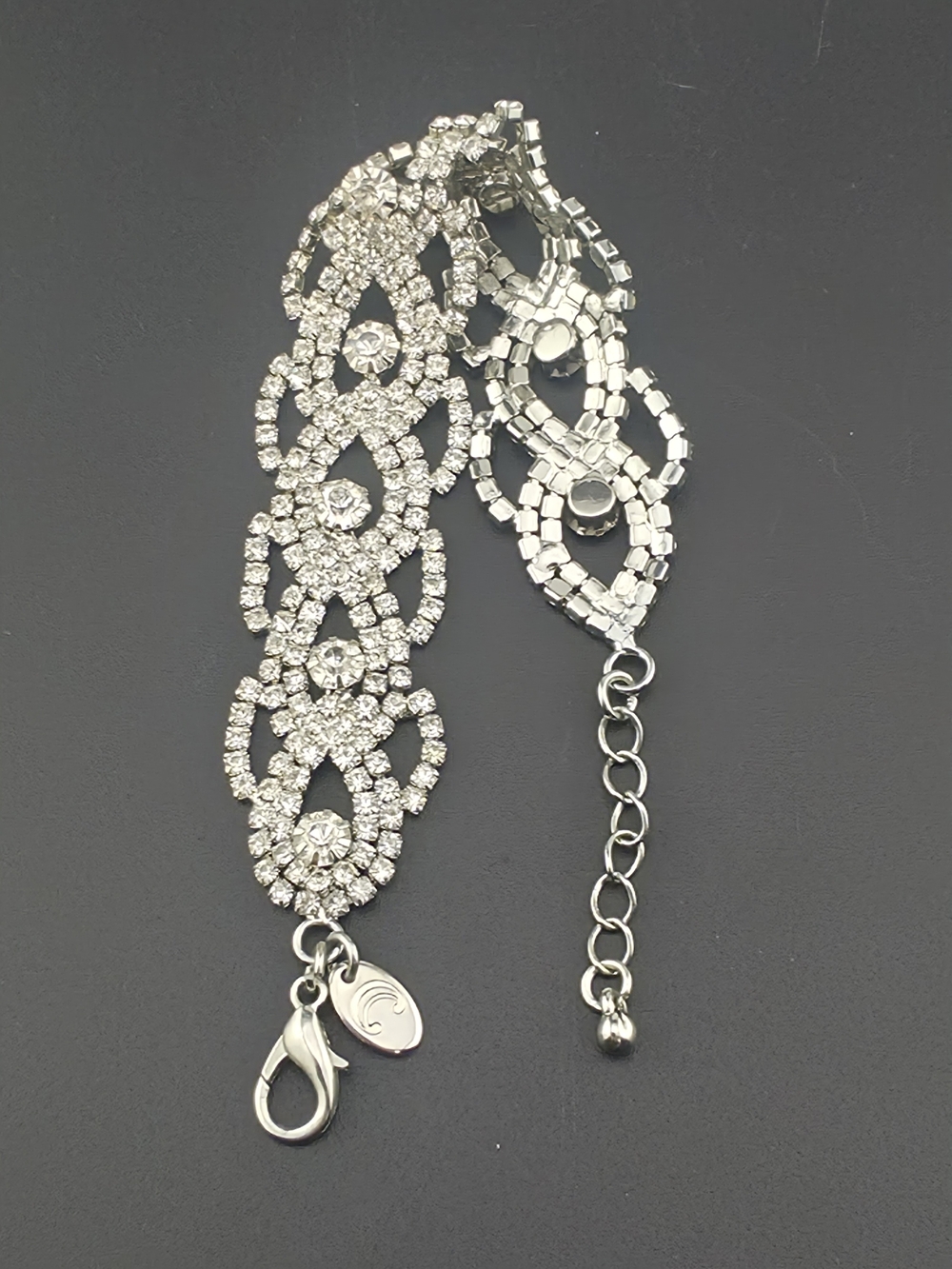 Charming Charlie Vintage Style White Crystal Rhinestone Woven Tennis Bracelet